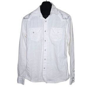 Guess Long Sleeved Western Pearl Snap Shirt Mens Size M White